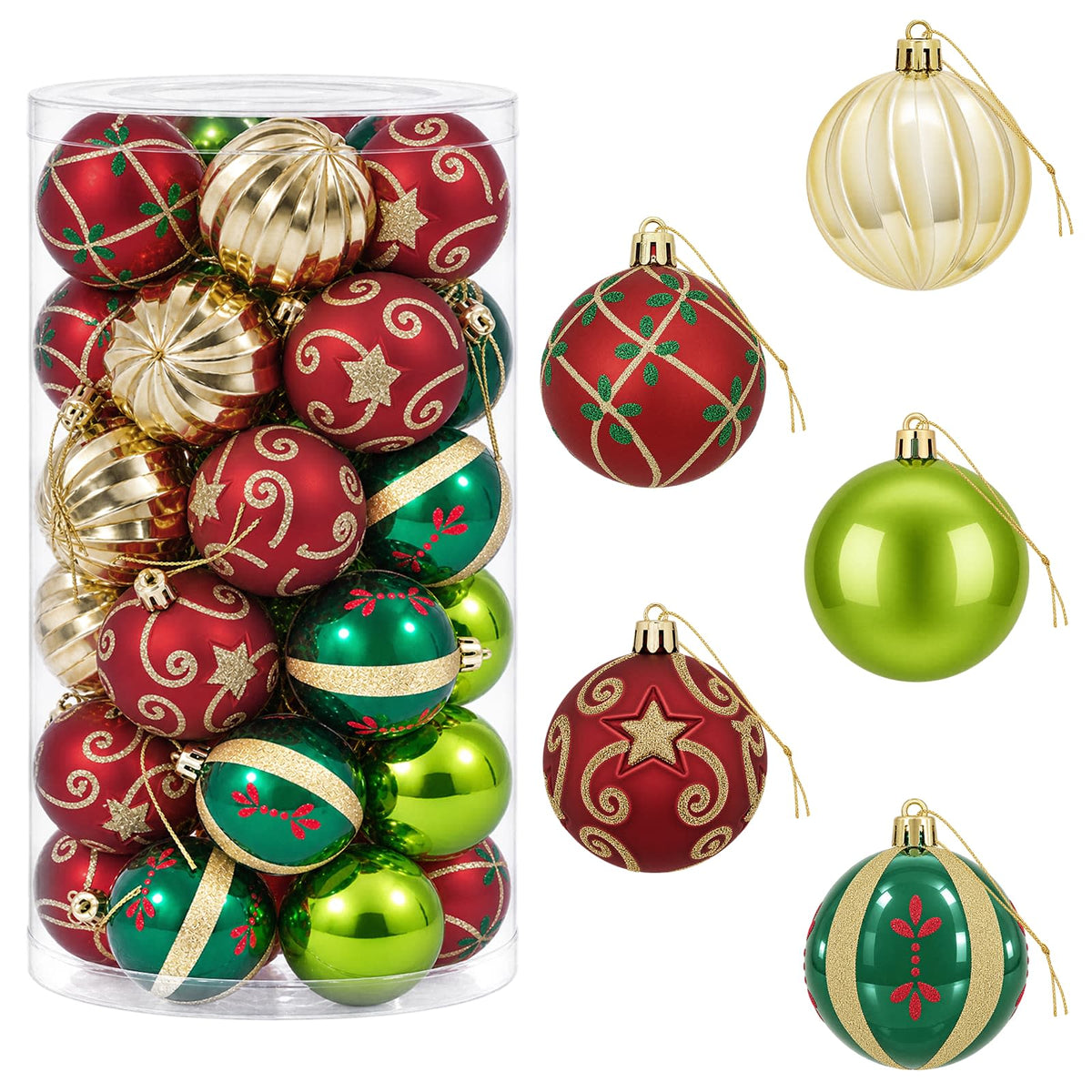 Vidaxl kerstballen set 30 st rood, groen en goud ø 6 cm kunststof