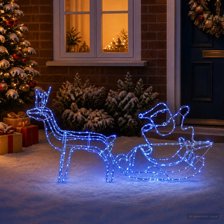 Vidaxl kerstdecoratie rendier en slee loviisa 320 led's blauw