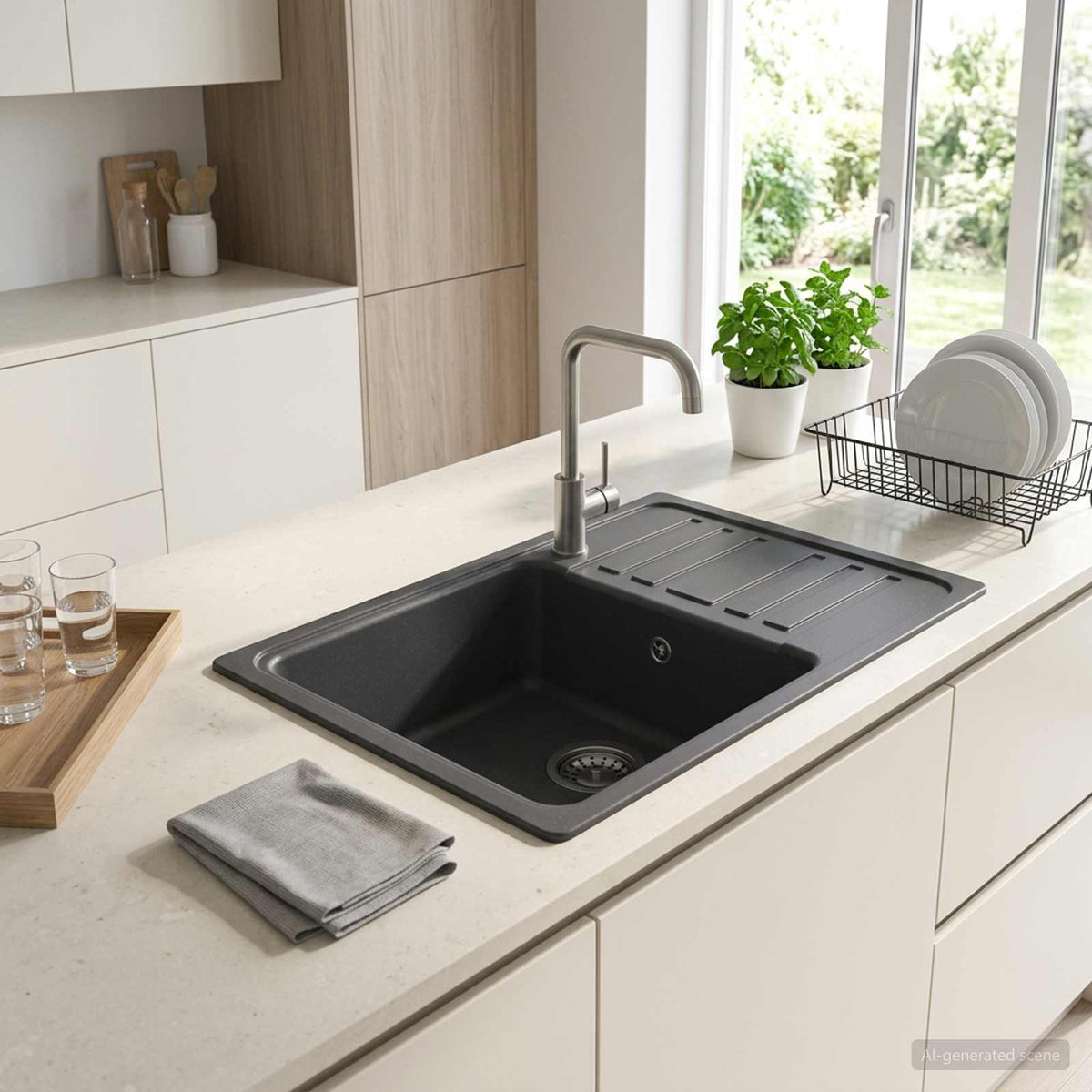 Vidaxl keukenspoelbak met afdruipplaat graniet 57,5 x 46 x 28 cm