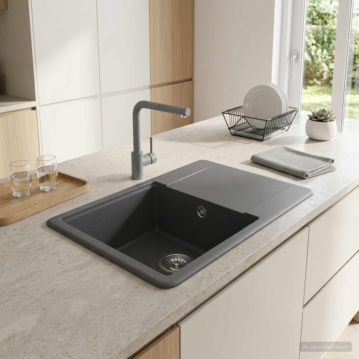Vidaxl enkele keukenspoelbak graniet 56 x 46 x 19 cm grafiet
