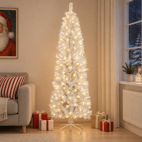 Vidaxl kunstmatige slanke kerstboom 240 cm 300 led's warmwit