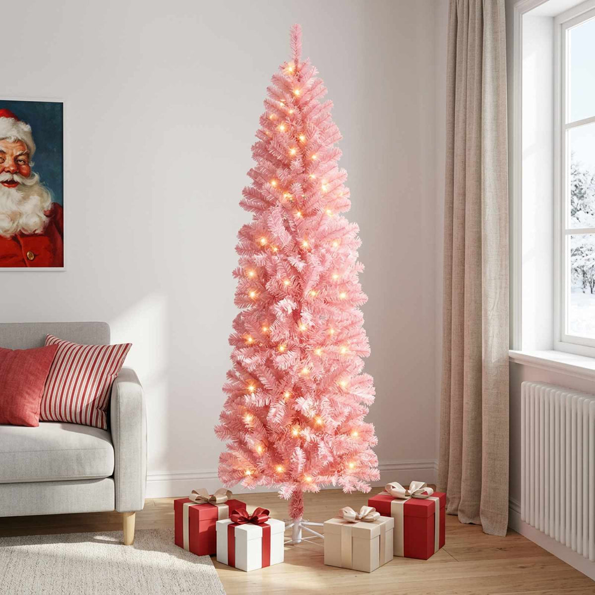 Vidaxl kunstmatige slanke kerstboom 180 cm 300 led's warmwit