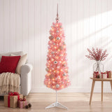 Vidaxl slanke kunstkerstboom met kerstballen 120 cm 150 led's warmwit