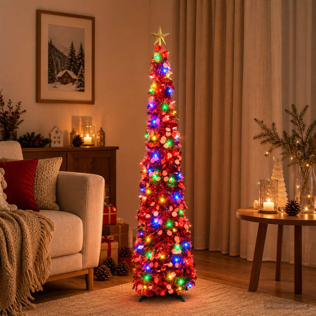 Vidaxl pop-up led-kerstboom met ster 150 cm 50 led's pet rood