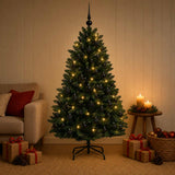 Vidaxl kunstkerstboom donkergroen met kerstballen 150 cm 150 led's