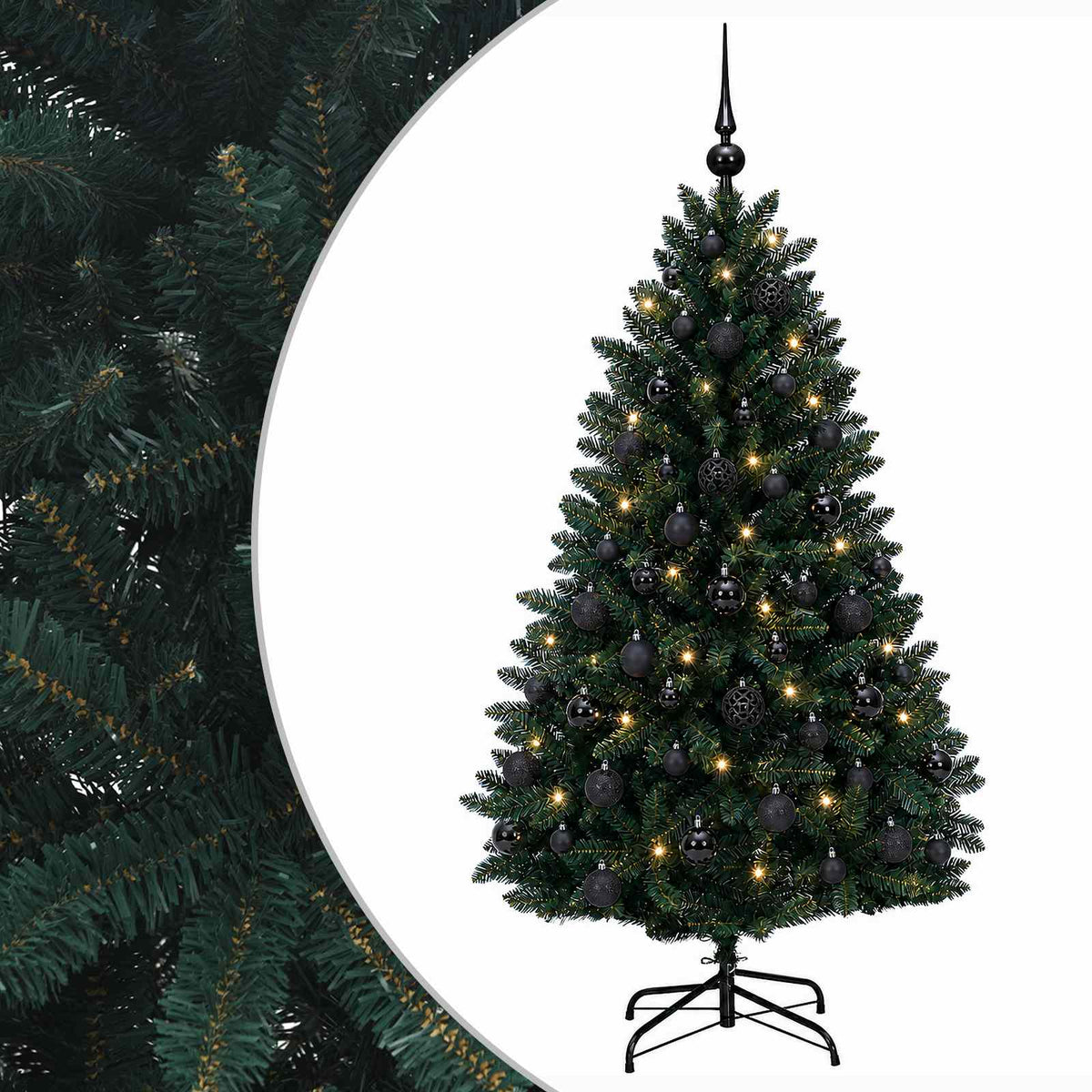 Vidaxl kunstkerstboom donkergroen met kerstballen 150 cm 150 led's