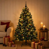 Vidaxl kunstkerstboom groen met kerstballen 150 cm 150 led's warmwit