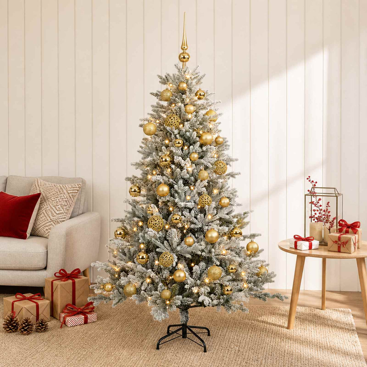 Vidaxl kunstkerstboom met kerstbal 120 cm 150 led's warmwit