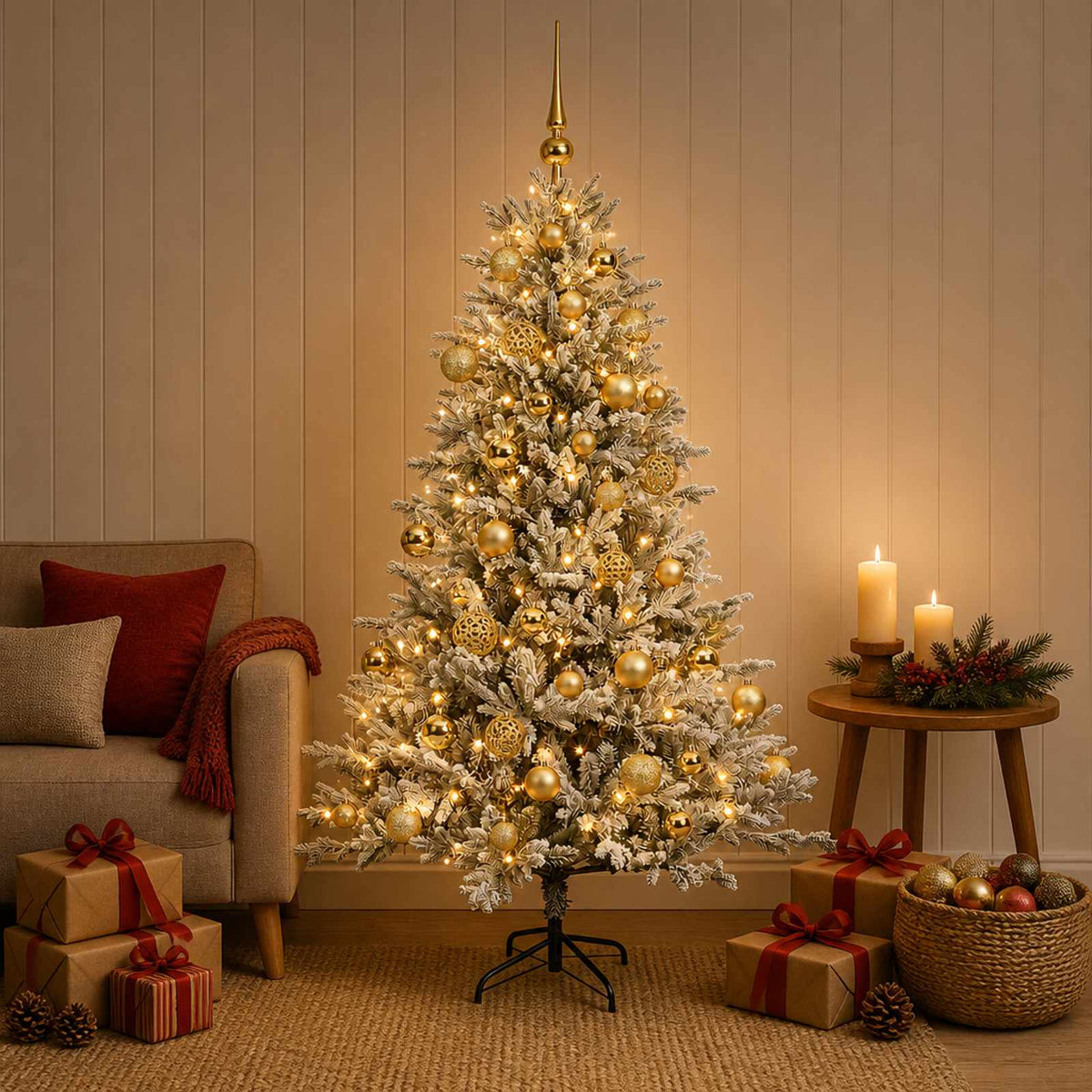 Vidaxl kunstkerstboom met kerstbal 120 cm 150 led's warmwit