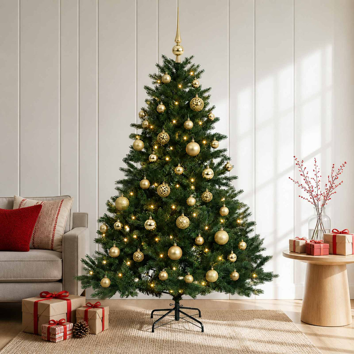 Vidaxl kunstkerstboom met kerstbal 120 cm 150 led's warmwit