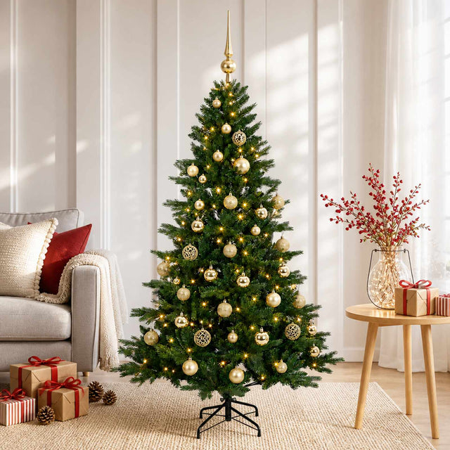 Vidaxl kunstkerstboom met kerstbal 120 cm 150 led's warmwit