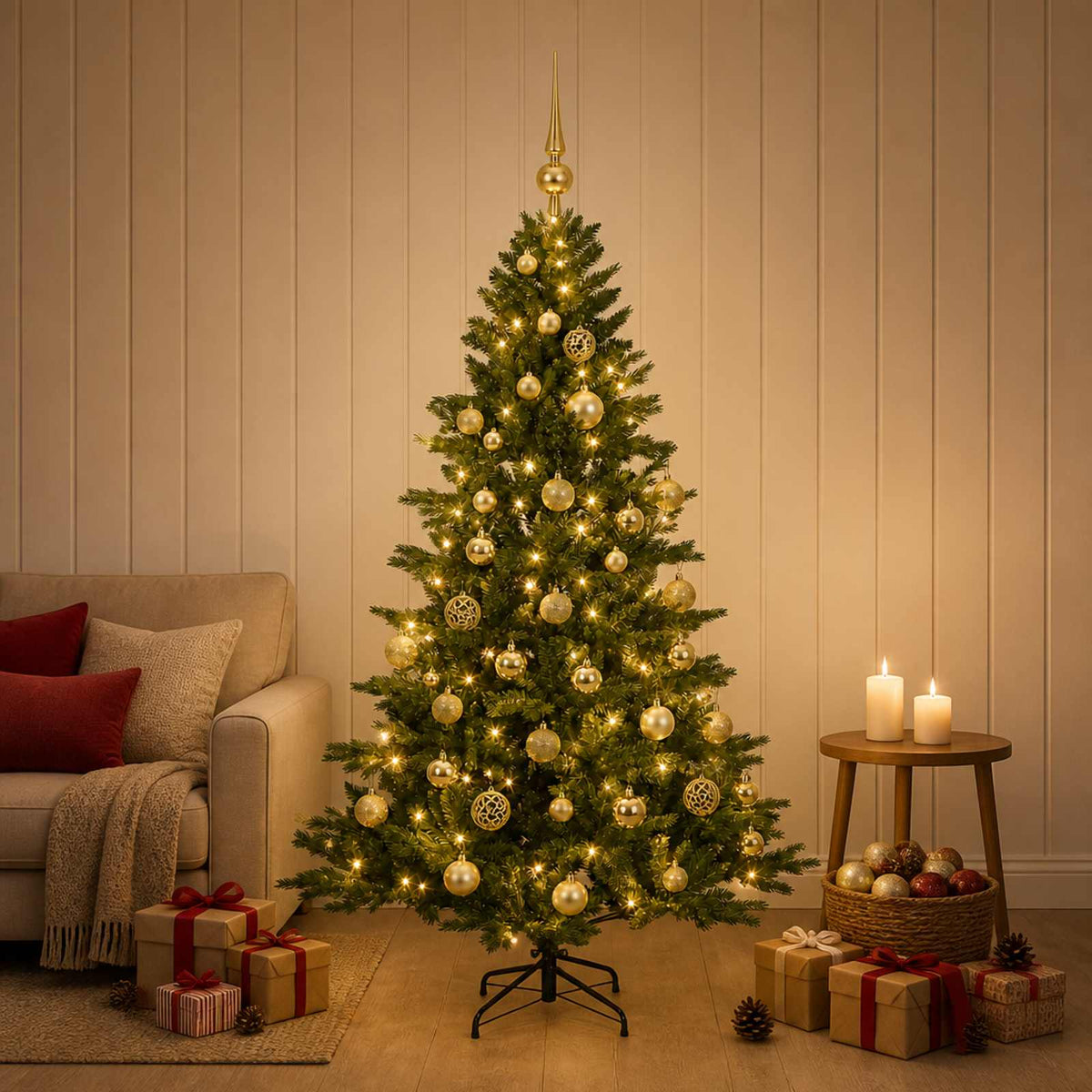 Vidaxl kunstkerstboom met kerstbal 120 cm 150 led's warmwit
