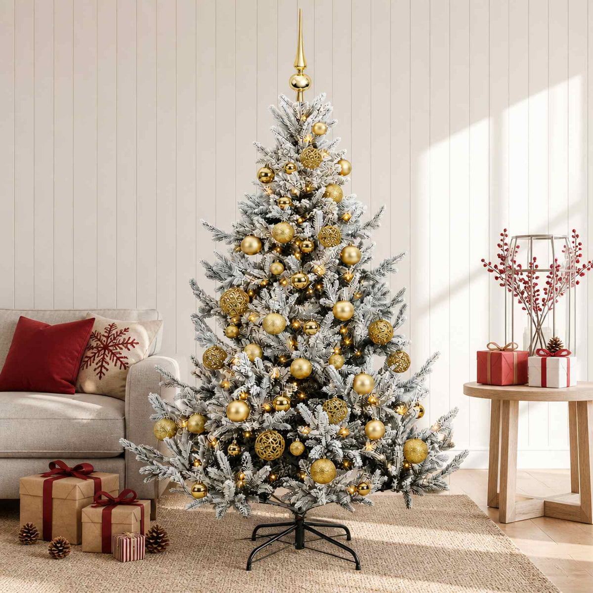 Vidaxl kunstkerstboom met kerstbal 150 cm 150 led's warmwit