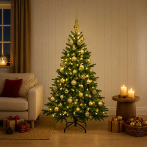 Vidaxl kunstkerstboom met kerstbal 150 cm 150 led's warmwit