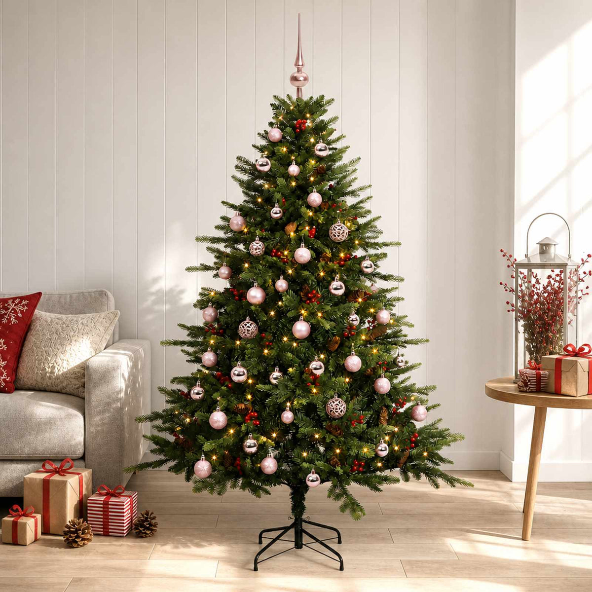 Vidaxl kunstkerstboom met kerstbal 120 cm 150 led's warmwit