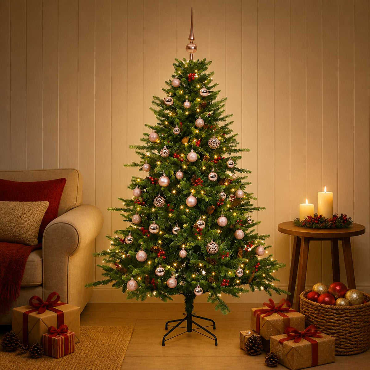 Vidaxl kunstkerstboom met kerstbal 120 cm 150 led's warmwit