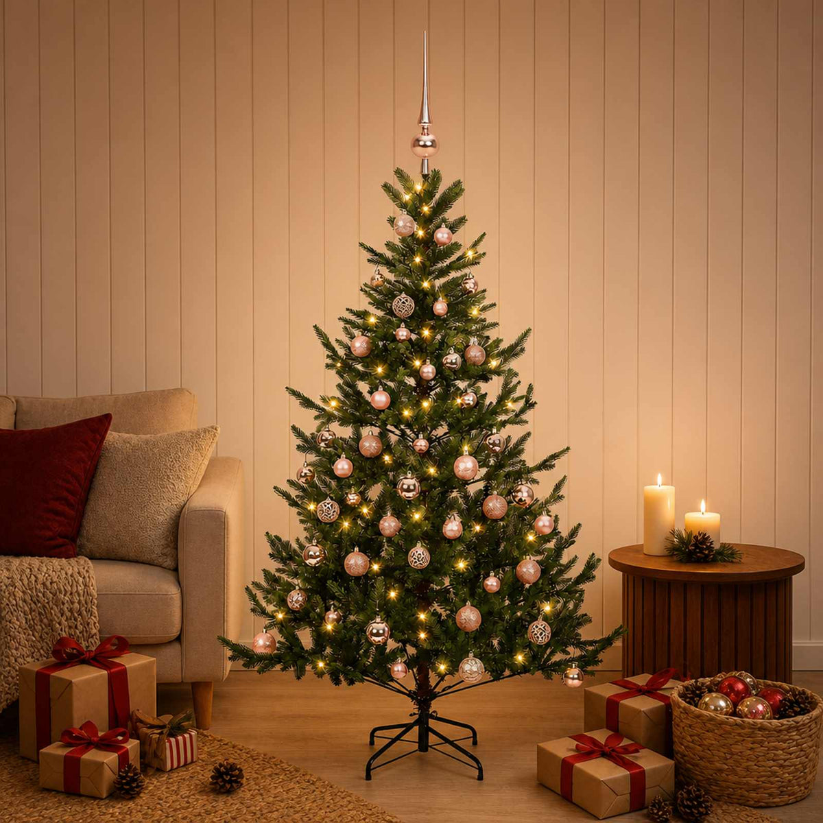 Vidaxl kunstkerstboom met kerstbal 120 cm 150 led's warmwit