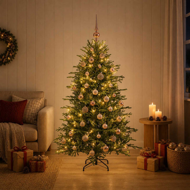 Vidaxl kunstkerstboom met kerstbal 120 cm 150 led's warmwit