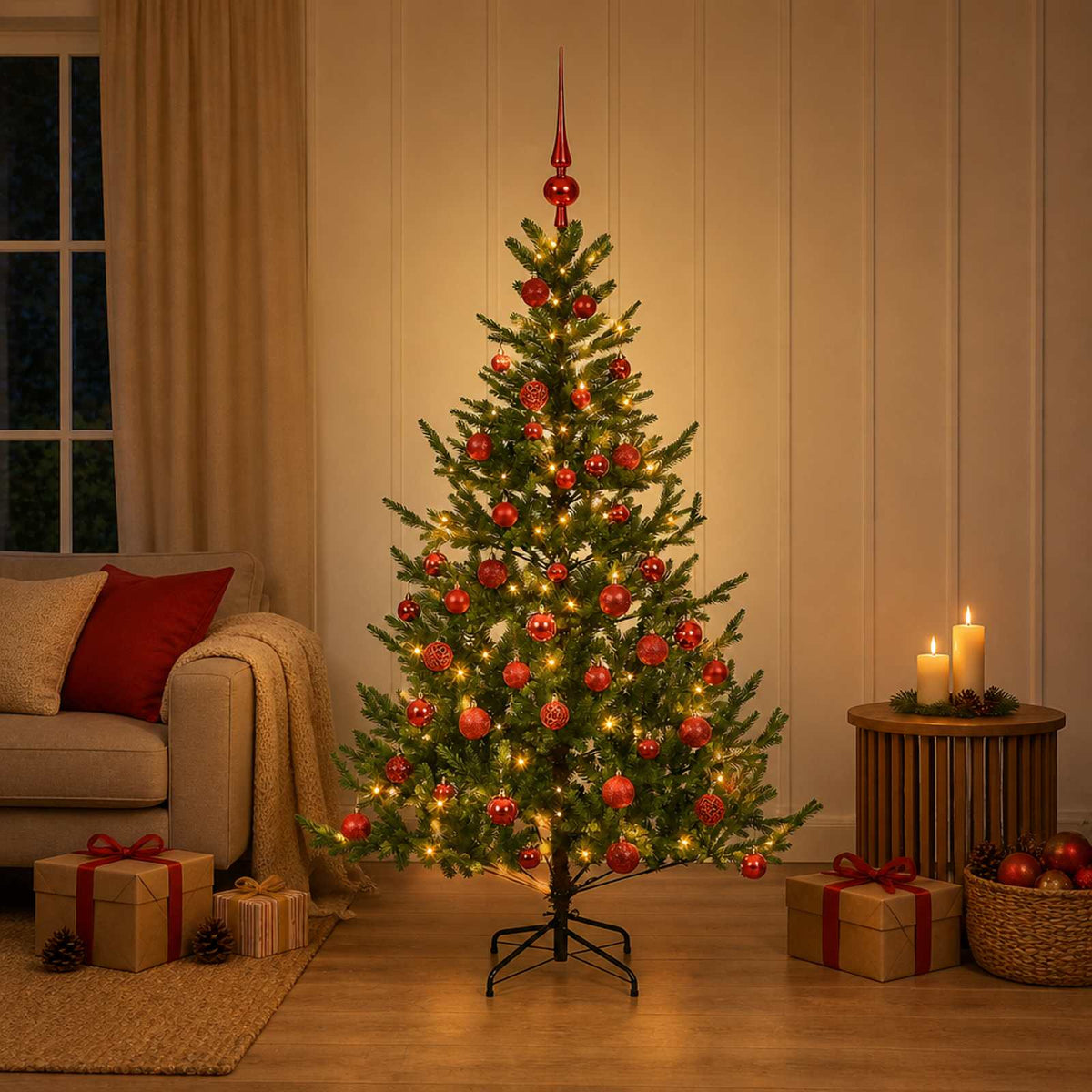 Vidaxl kunstkerstboom met kerstbal 120 cm 150 led's warmwit