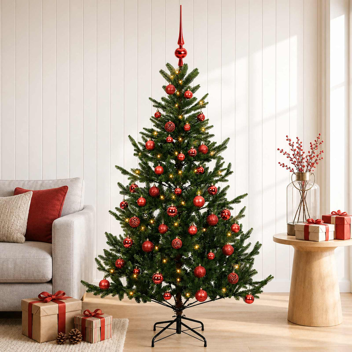 Vidaxl kunstkerstboom met kerstbal 120 cm 150 led's warmwit