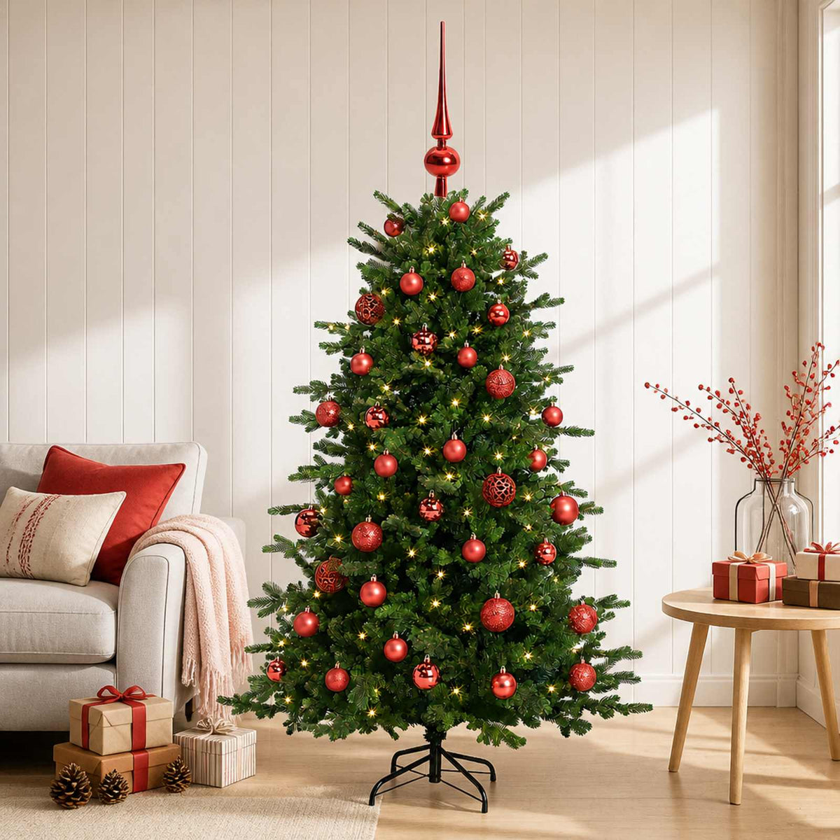 Vidaxl kunstkerstboom met kerstbal 150 cm 150 led's warmwit