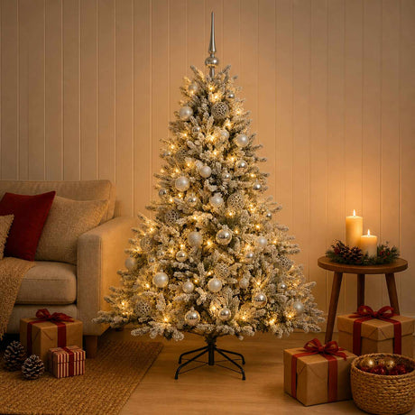 Vidaxl kunstkerstboom met kerstbal 120 cm 150 led's warmwit
