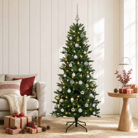 Vidaxl kunstkerstboom met kerstbal 150 cm 150 led's warmwit pvc en pe
