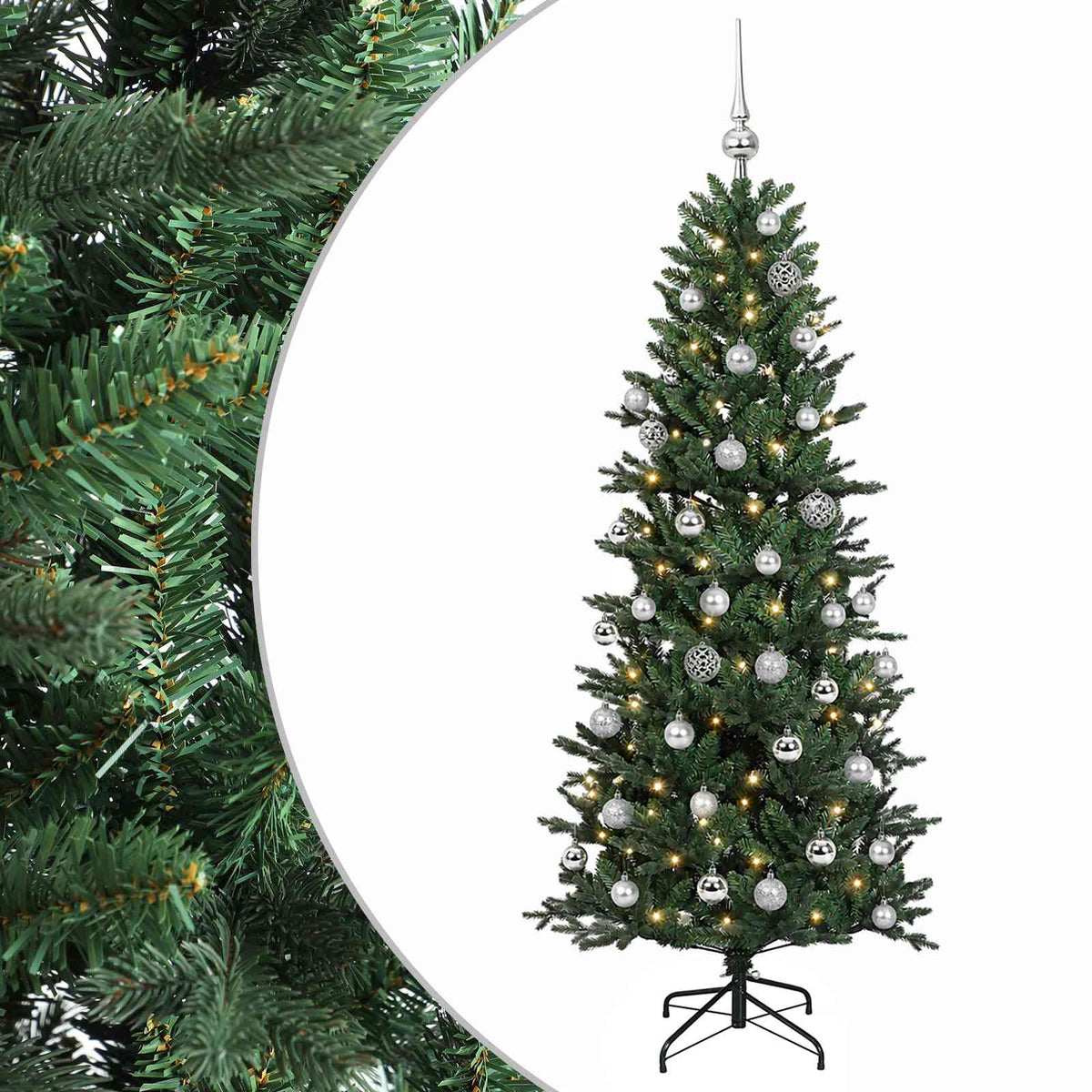 Vidaxl kunstkerstboom met kerstbal 150 cm 150 led's warmwit pvc en pe