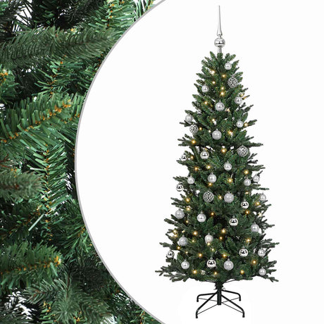 Vidaxl kunstkerstboom met kerstbal 150 cm 150 led's warmwit pvc en pe