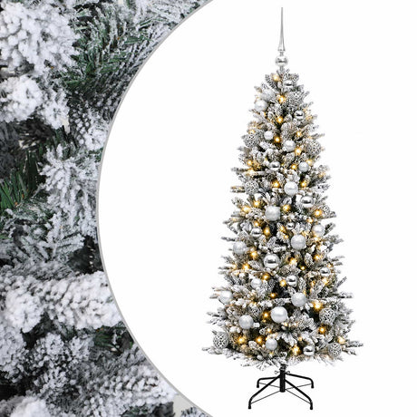 Vidaxl kunstkerstboom met kerstbal 150 cm 150 led's warmwit pvc en pe