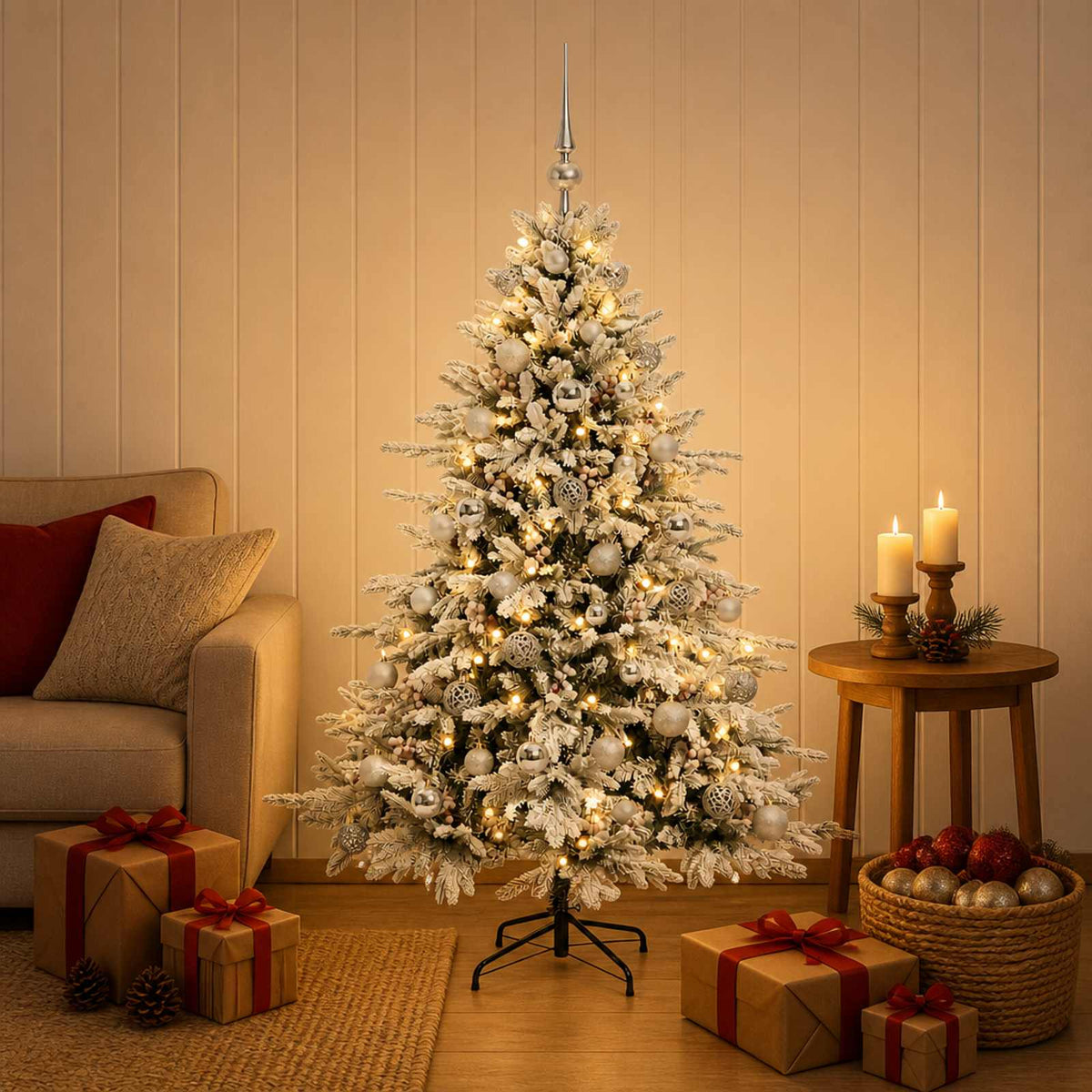 Vidaxl kunstkerstboom met kerstbal 150 cm 150 led's warmwit