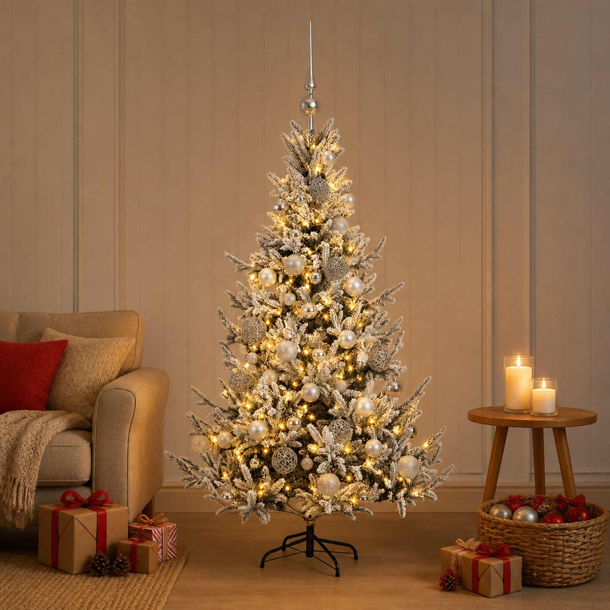 Vidaxl kunstkerstboom met kerstbal 120 cm 150 led's warmwit