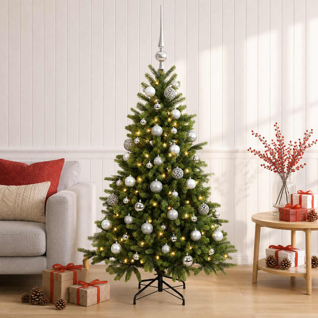 Vidaxl kunstkerstboom met kerstbal 150 cm 150 led's warmwit