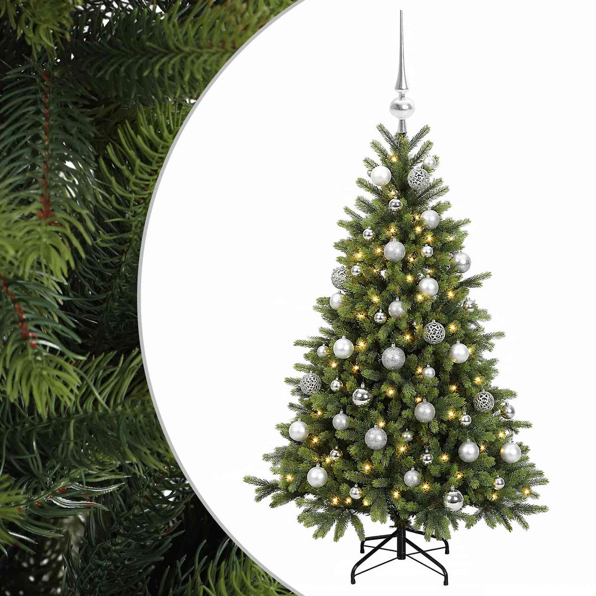 Vidaxl kunstkerstboom met kerstbal 150 cm 150 led's warmwit