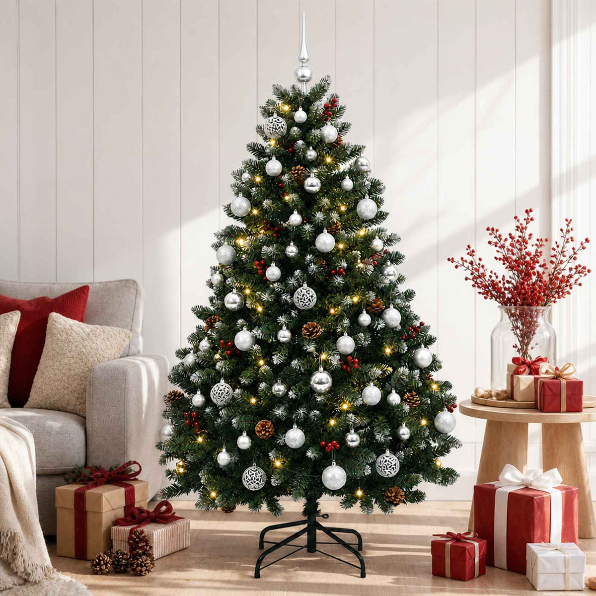 Vidaxl kunstkerstboom groen met kerstballen 150 cm 150 led's warmwit
