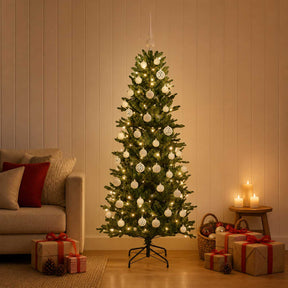 Vidaxl kunstkerstboom met kerstbal 120 cm 150 led's warmwit pvc en pe