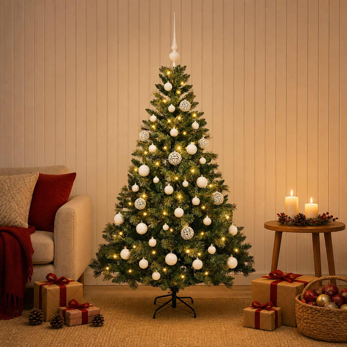 Vidaxl kunstkerstboom met ballen 120 cm 150 led's warmwit
