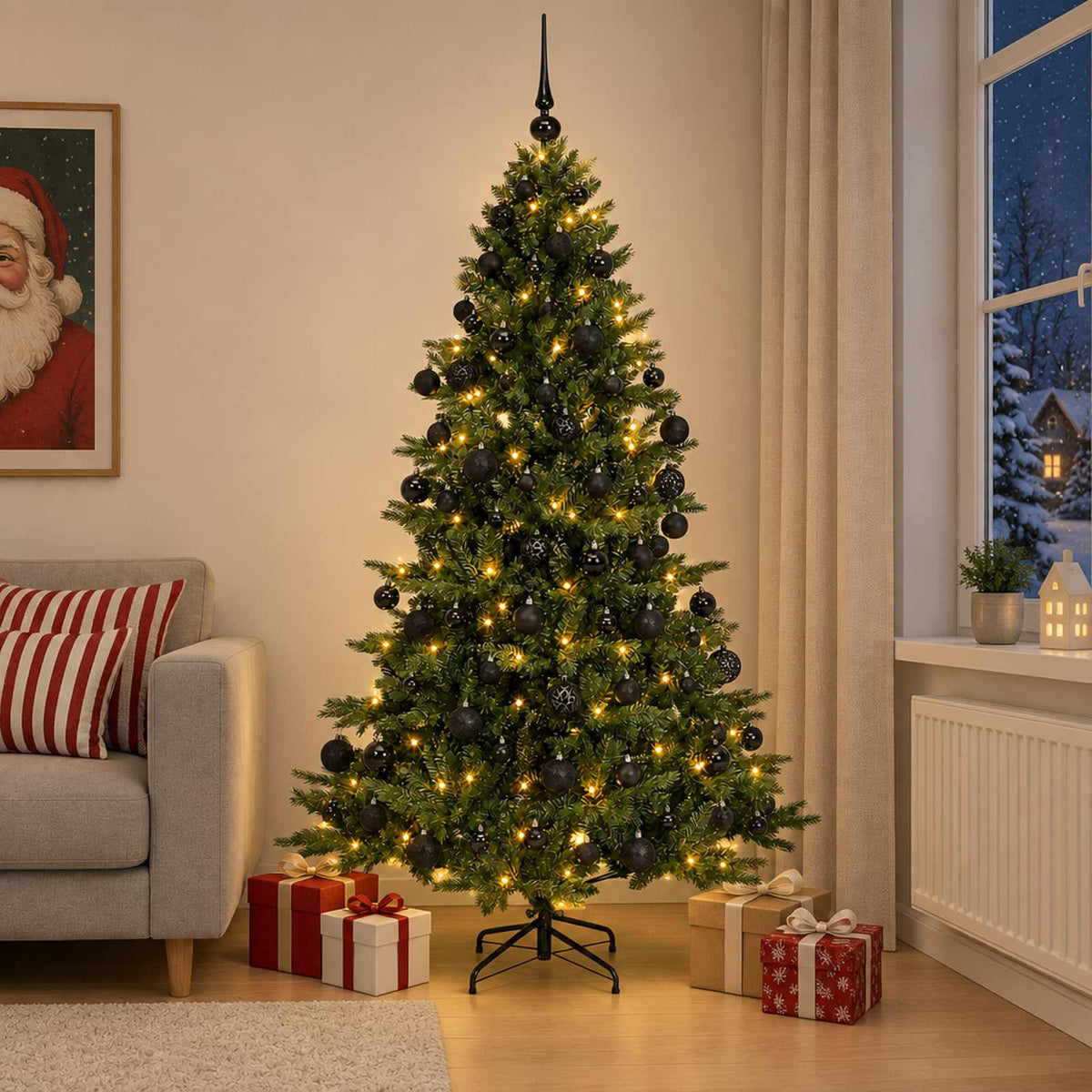 Vidaxl kunstkerstboom met kerstbal 180 cm 300 led's warmwit