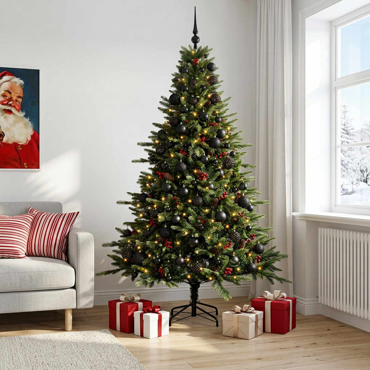 Vidaxl kunstkerstboom met kerstbal 180 cm 300 led's warmwit