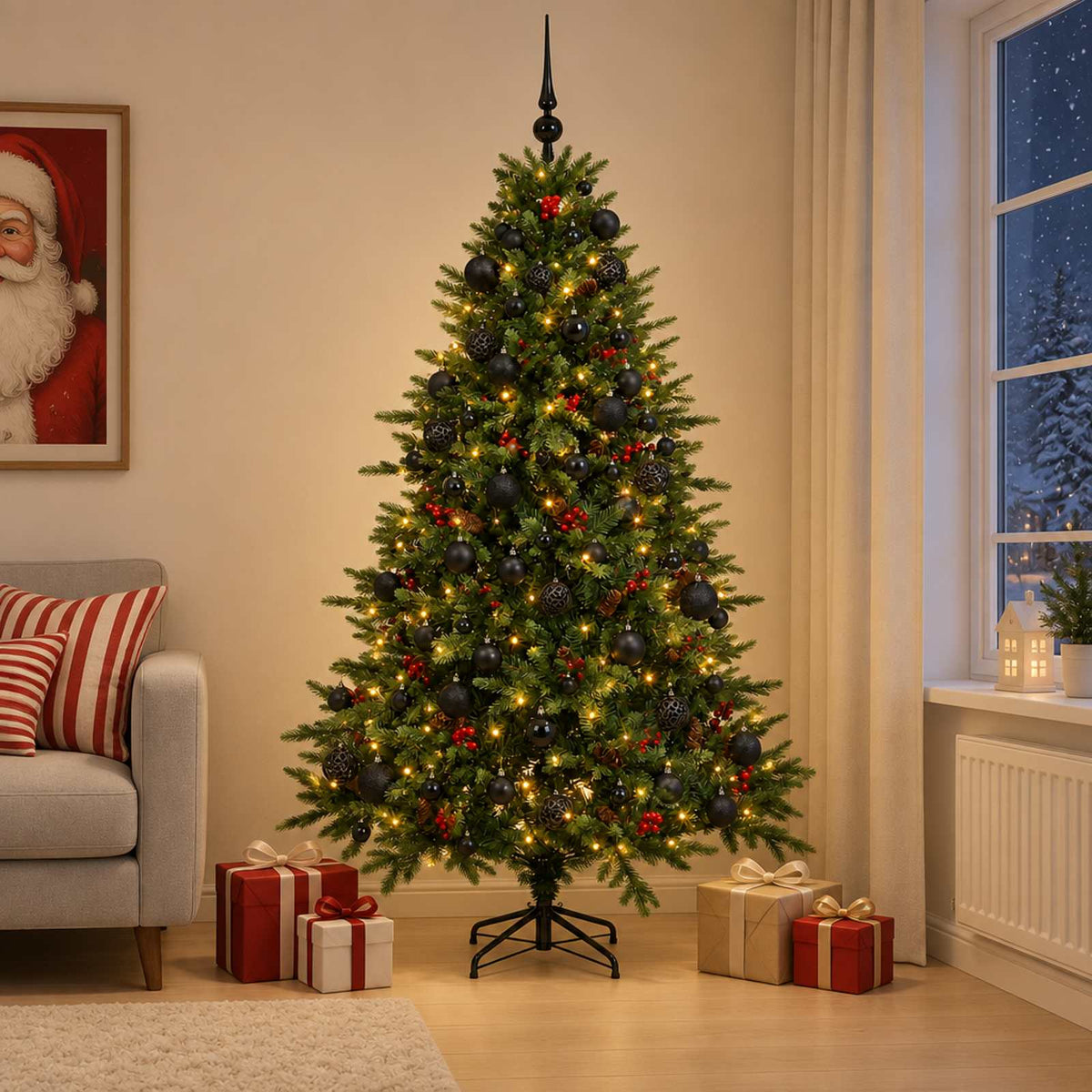 Vidaxl kunstkerstboom met kerstbal 180 cm 300 led's warmwit