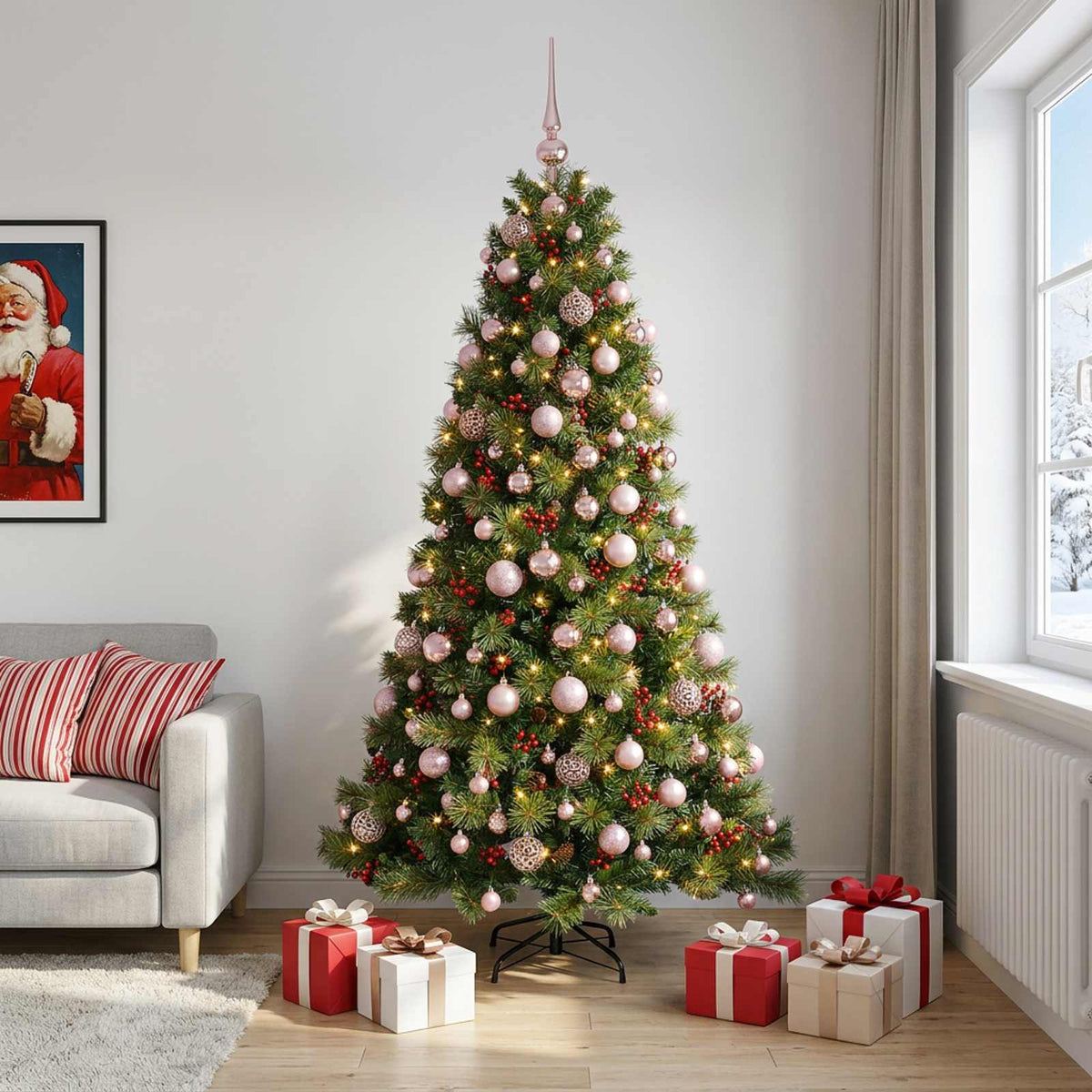 Vidaxl kunstkerstboom met kerstbal 180 cm 300 led's warmwit