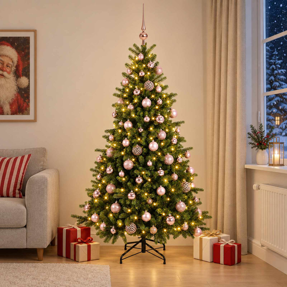 Vidaxl kunstkerstboom met kerstbal 180 cm 300 led's warmwit
