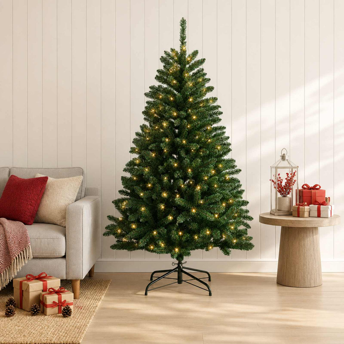Vidaxl kunstmatige inklapbare kerstboom 150 cm 150 led's warmwit staal