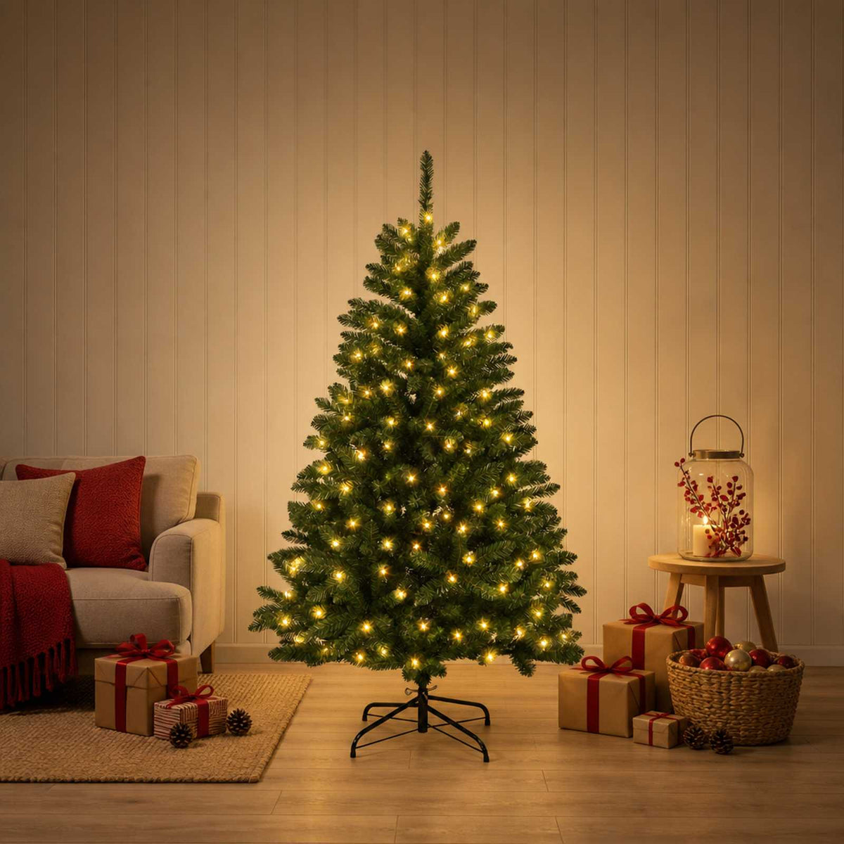 Vidaxl kunstmatige inklapbare kerstboom 150 cm 150 led's warmwit staal