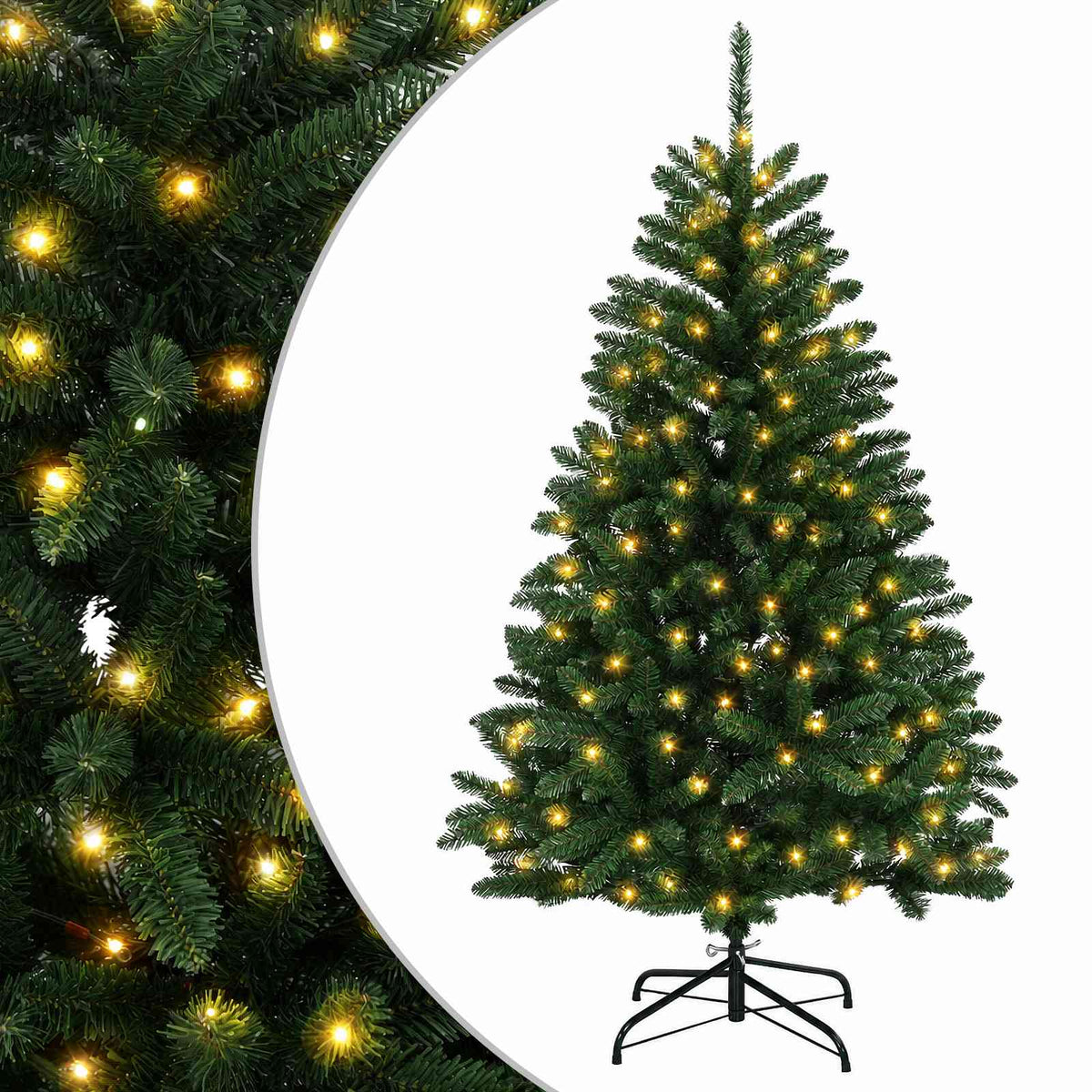 Vidaxl kunstmatige inklapbare kerstboom 150 cm 150 led's warmwit staal