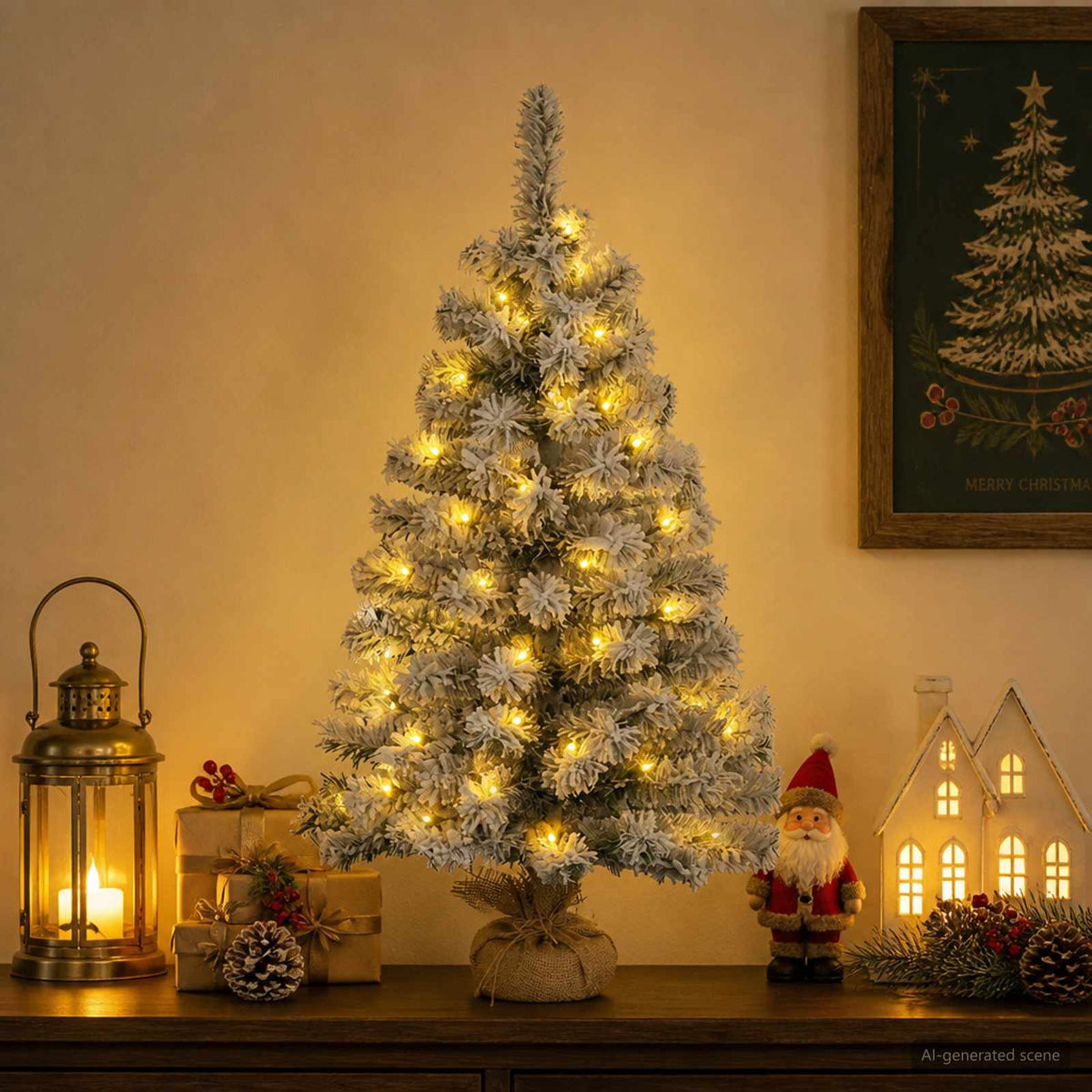 Vidaxl mini kerstboom 45 cm 25 led's warmwit pvc groen en wit