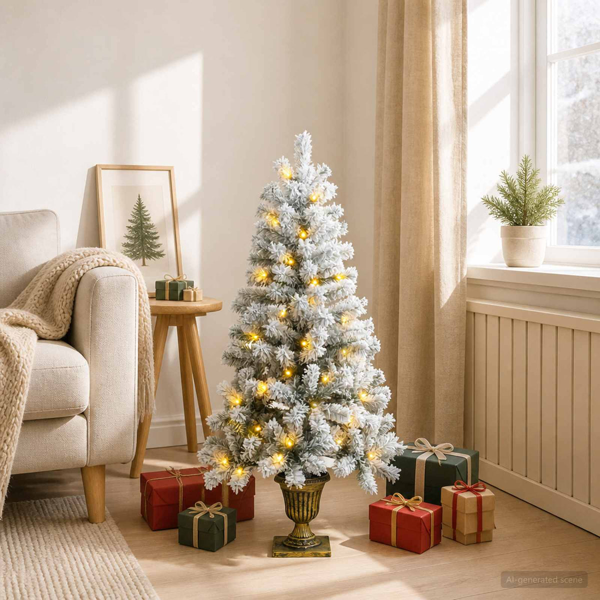 Vidaxl mini kerstboom besneeuwd 120 cm 100 led's warmwit pvc