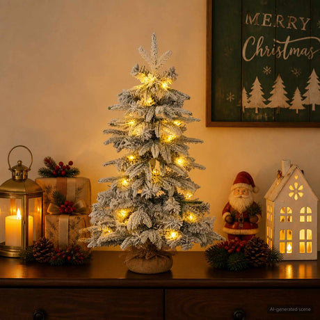 Vidaxl mini kerstboom 45 cm 25 led's warmwit pvc en pe groen en wit
