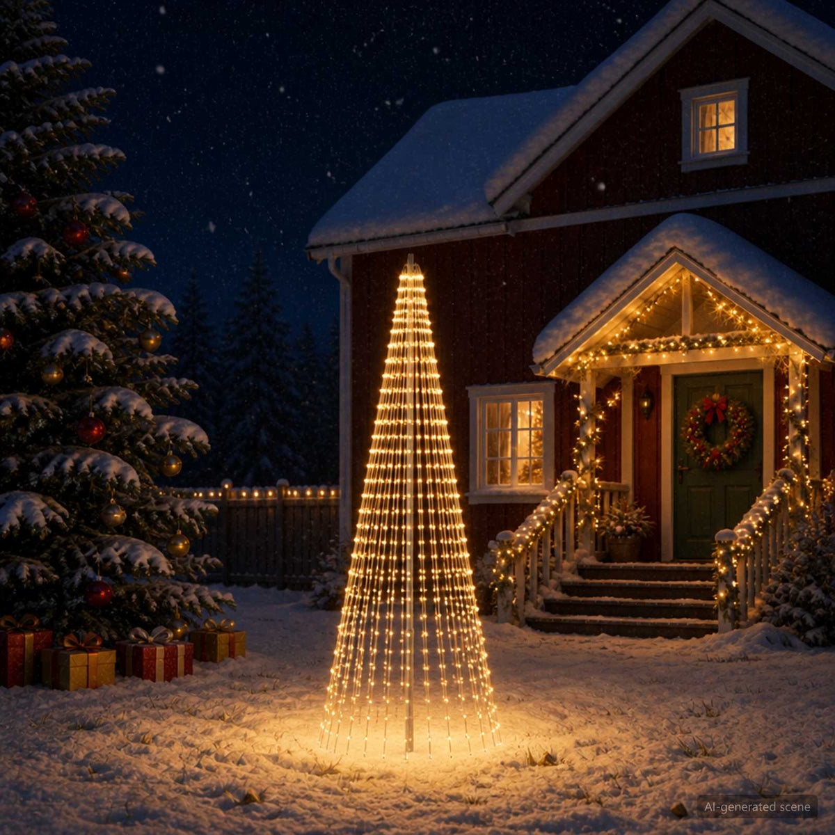 Vidaxl kerstboomverlichting met grondpen en vlaggenmast 300 cm