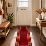 Vidaxl tapijtloper flornes geweven rood diamanten 67 x 250 cm pp 7 mm